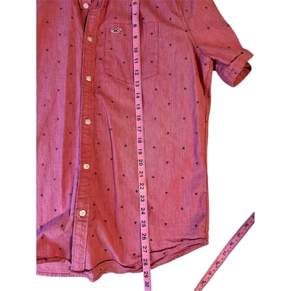 Hollister Boys XL Pink‎ Slim Fit Short Sleeve Button-Up Collared Shirt Preppy